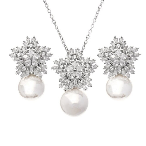 Classic Simulated Pearl Jewelry Set for Women - Necklace and Earrings