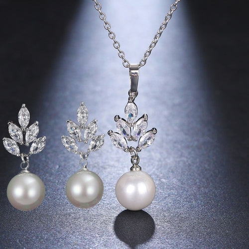 Classic Simulated Pearl Jewelry Set for Women - Necklace and Earrings