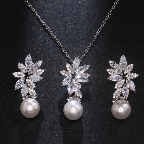 Classic Simulated Pearl Jewelry Set for Women - Necklace and Earrings