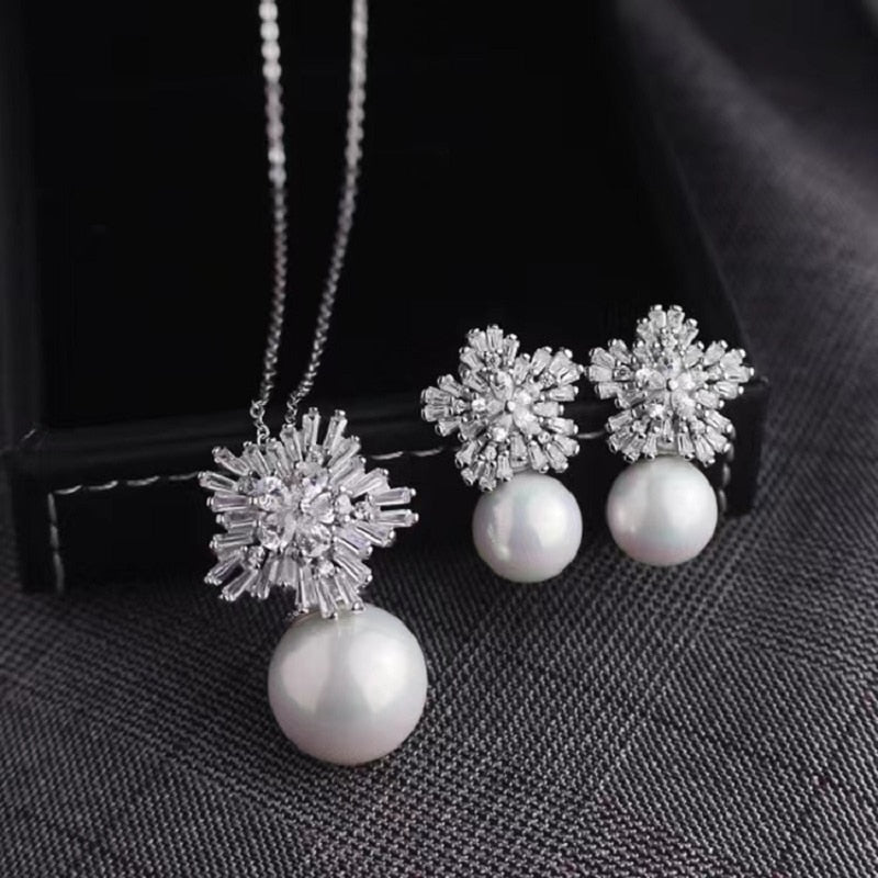 Classic Simulated Pearl Jewelry Set for Women - Necklace and Earrings