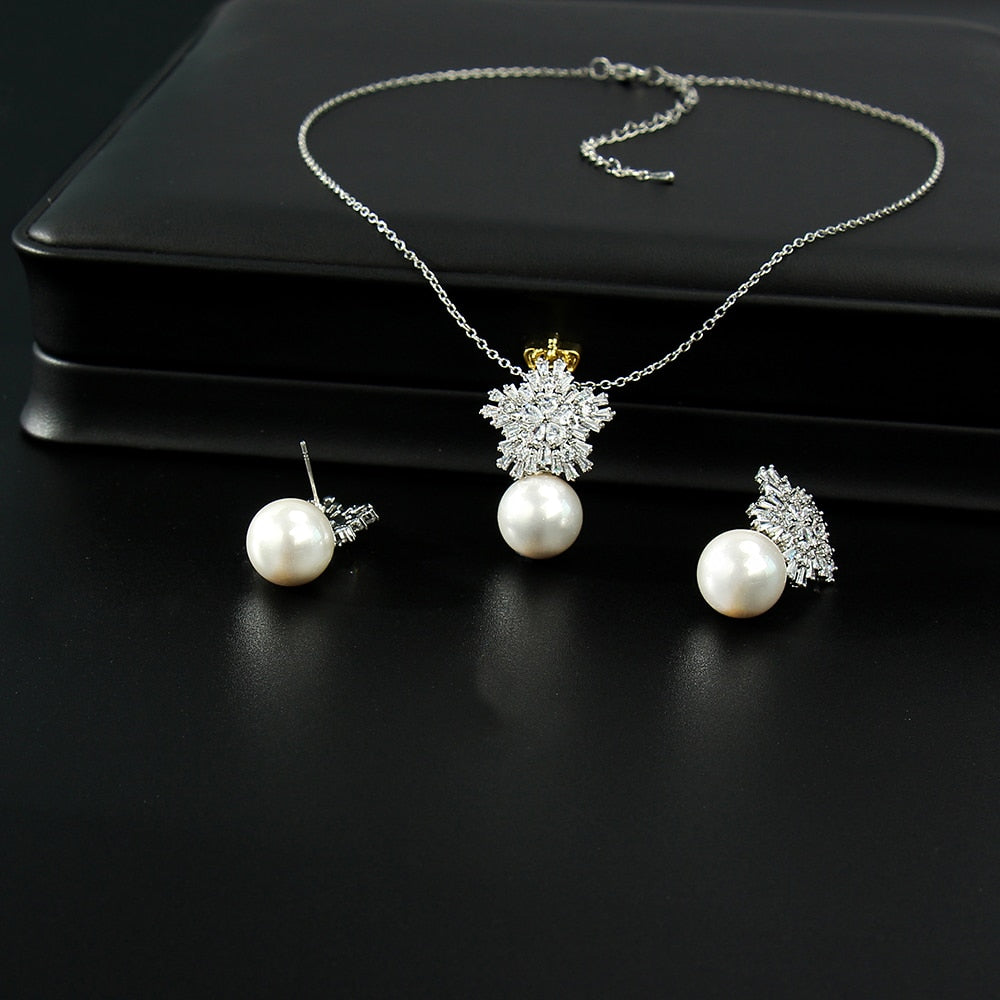 Classic Simulated Pearl Jewelry Set for Women - Necklace and Earrings