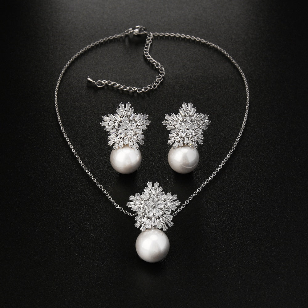 Classic Simulated Pearl Jewelry Set for Women - Necklace and Earrings