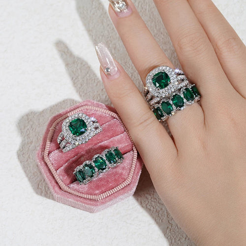 New Trendy Set Rings for Women - Pink/White/Green/Black Cubic Zirconia