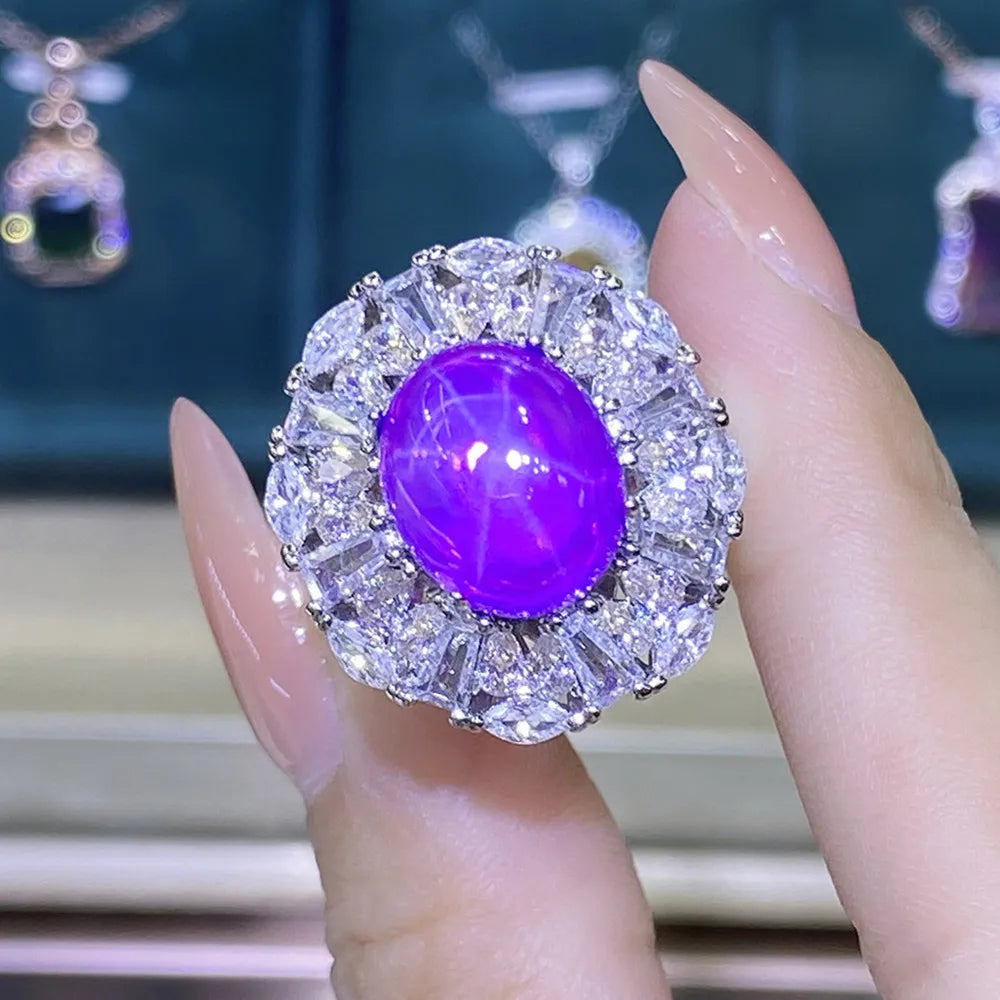 Fashion Purple Crystal Gemstone Flower Ring