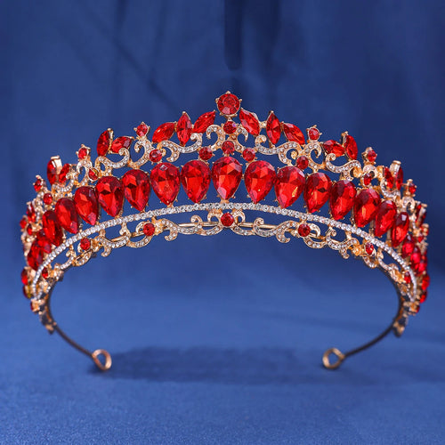 Baroque Big Crystal Tiara Crown for Women - Perfect for Weddings, Parties, and Bridal Events in Stunning Red