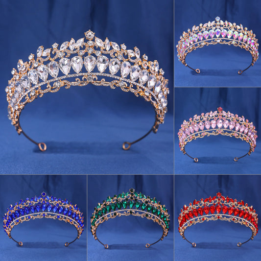 Baroque Big Crystal Tiara Crown for Women - Perfect for Weddings, Parties, and Bridal Events in Stunning Red