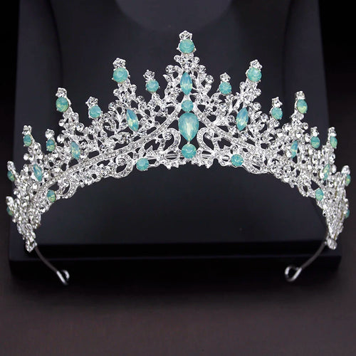 Luxury Princess Queen Wedding Crown - Green Rhinestone Crystal Bridal Tiara for Prom Hair Jewelry and Bride Headwear Accessories