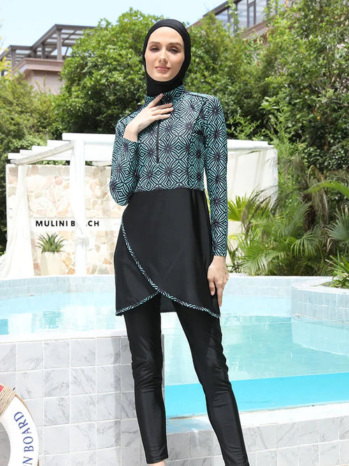 Modest Swimwear Set with UV Protection | 3-Piece Hijab, Top & Pants