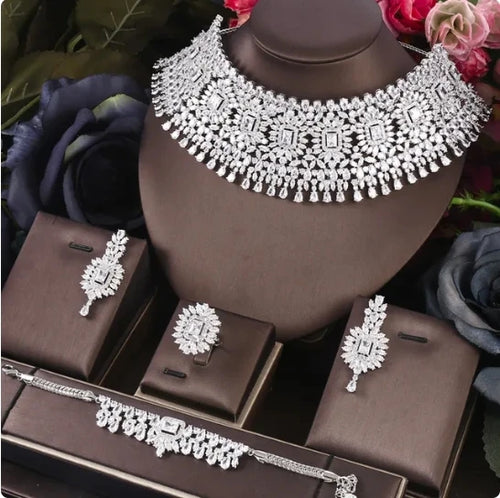 Luxury Big 4-Piece Jewelry Set with Cubic Zirconia for Women