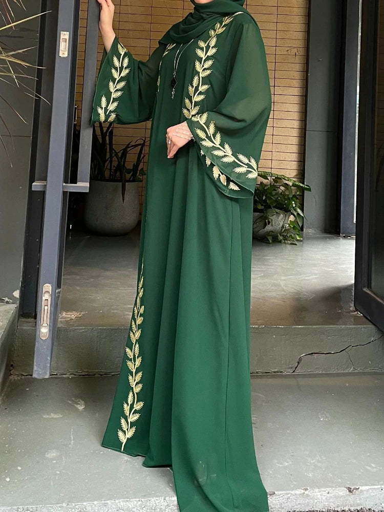 Abaya for Women Embroidery Dress with Scarf 2 Piece Set