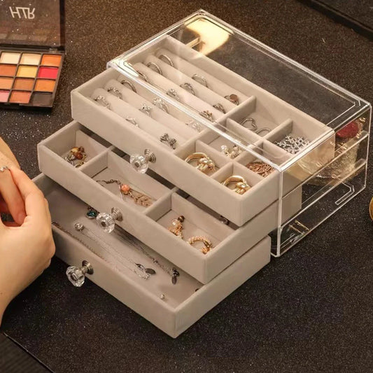 Three Layer Clear Drawer Jewelry Storage Box for Earrings, Bracelets