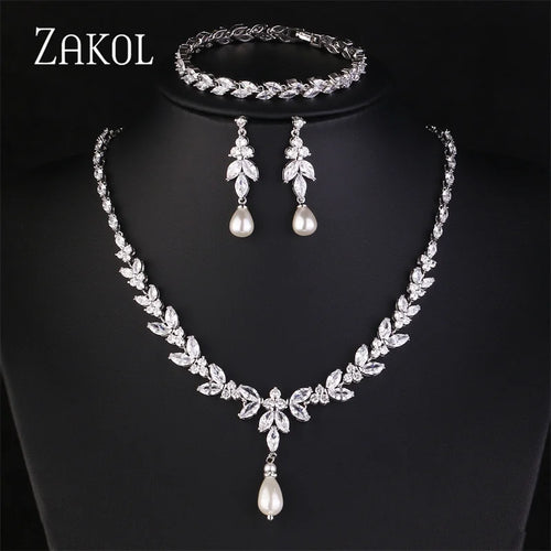 Luxury Brilliant Zirconia Leaf Necklace, Earrings, Rings, and Bracelets Set