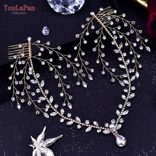 Bohemian Water Drop Forehead Headband with Combs - Rhinestone Bridal Hair Jewelry for Women**