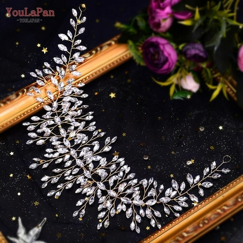 Bohemian Water Drop Forehead Headband with Combs - Rhinestone Bridal Hair Jewelry for Women**