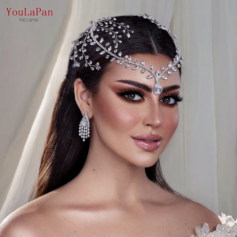 Bohemian Water Drop Forehead Headband with Combs - Rhinestone Bridal Hair Jewelry for Women**