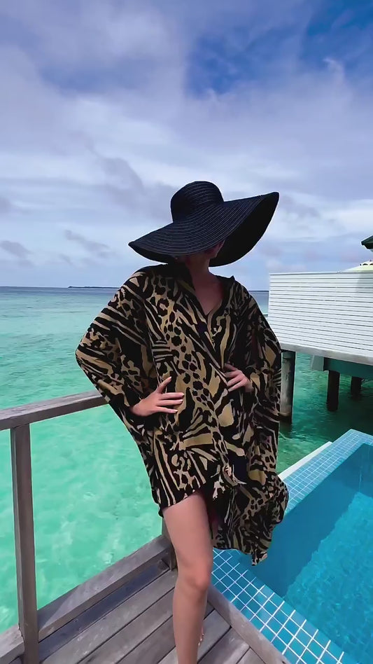 Premium Lux Silk Fabric Digital Animal Printed Free Size Kaftan Womens Casual Beachwear