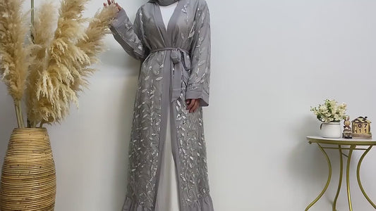 Sequin Leaf Chiffon Abaya